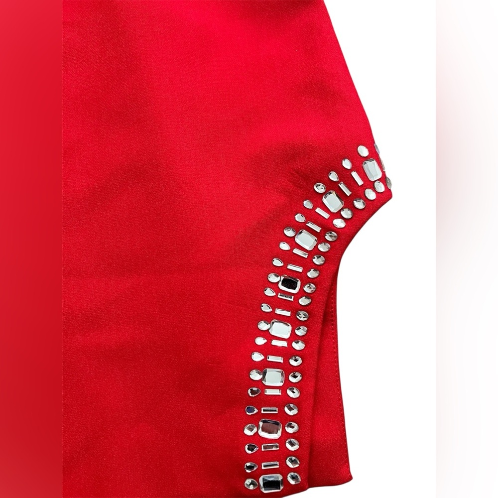 DO+BE tube rhinestone embellished strapless red mini dress going out cocktail M - Picture 4 of 7